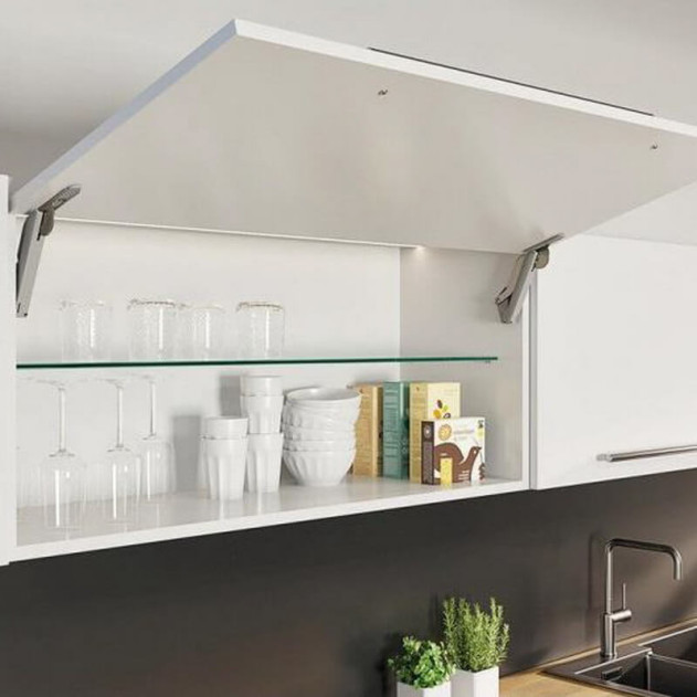 2722467035. Подъемник ФриСпейс PtO, тип E, Комплект из 2 шт (правый и левый), толкатель и 2 крепления к фасаду, цвет СЕРЫЙ/никель