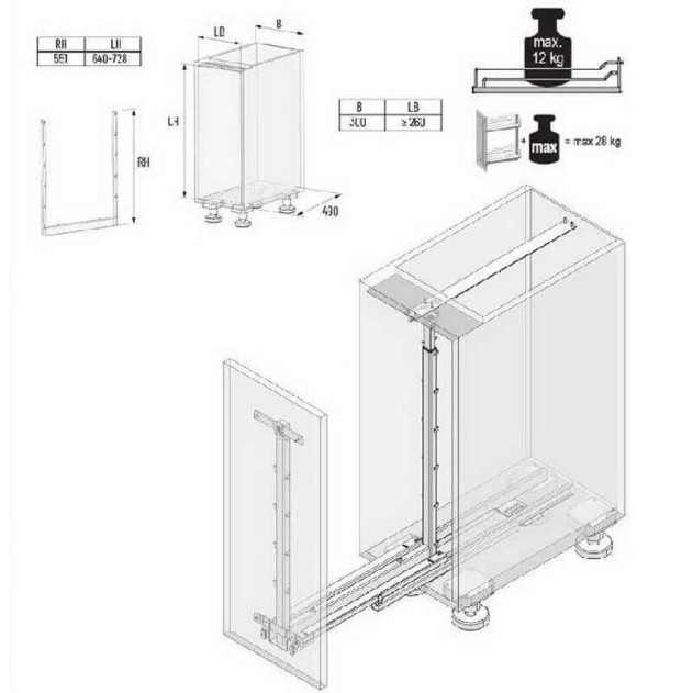 2606370102. Диспенса Джуниор КОМПЛЕКТ 300 мм, h640 - 728 мм, Арена КЛАССИК 2 полки, цвет ТИТАН
